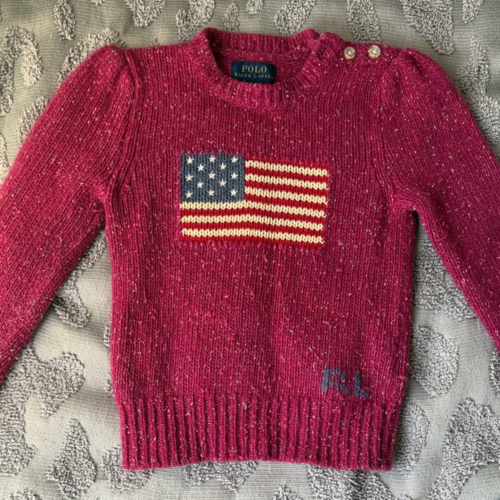 Polo by Ralph Lauren Purple Speckled American Flag Knit Sweater